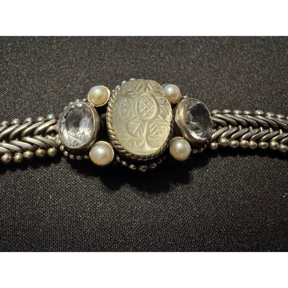 Vintage Stephen Dweck Carved Crystal -Amethyst-Peridot Sterling Silver Bracelet - Picture 1 of 5